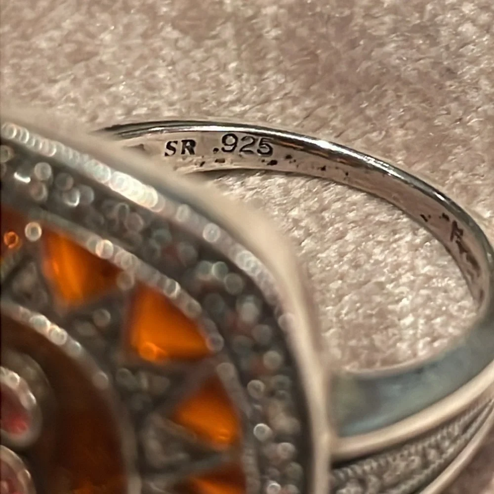 Stained Glass Style Sunburst Ring Sterling Silver 925 Size 8 - Picture 4 of 7